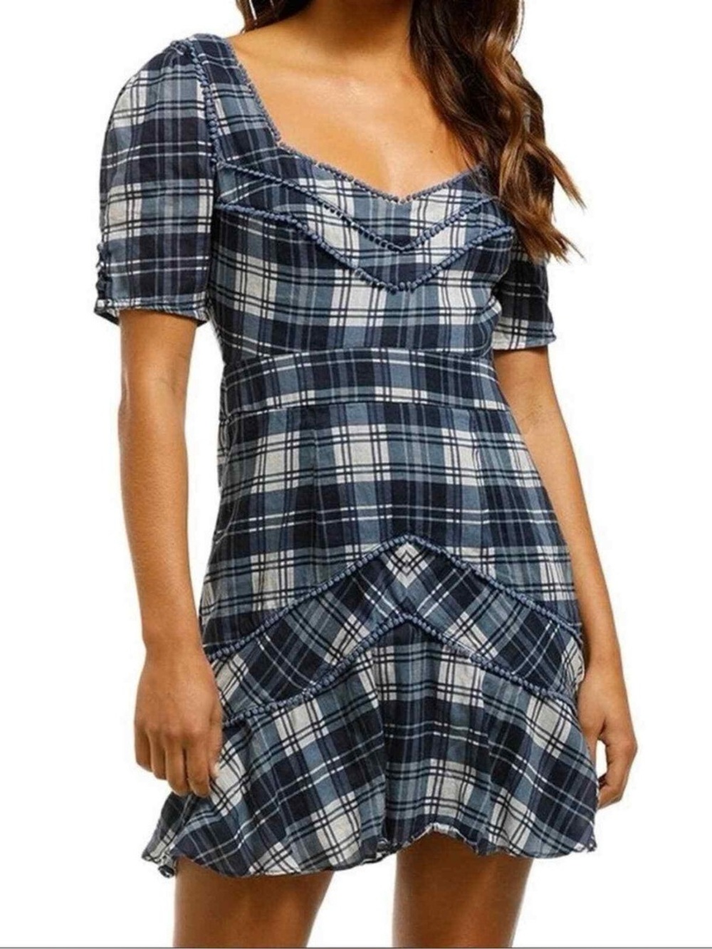 Stevie May Navy and White Plaid Short Dress